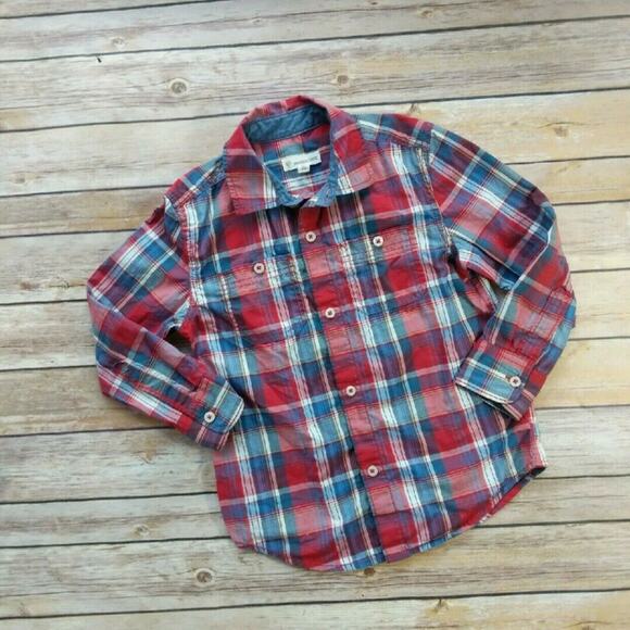 Tucker + Tate Red Plaid Collared Button-up Long-Sleeve Shirt 4Y - Picture 1 of 2